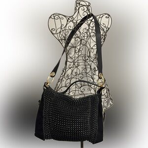 Diane Von Furstenberg Kaitlin Woven Leather Crossbody Black w Gold Hardware NWT